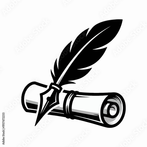 A quill pen poised elegantly above a parchment scroll, symbolizing literary creativity and historical writing traditions