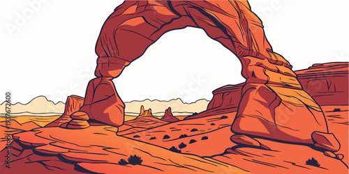 A pixelated image of a red rock arch Vector