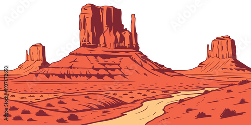A pixelated image of a desert landscape with rock formations Vector