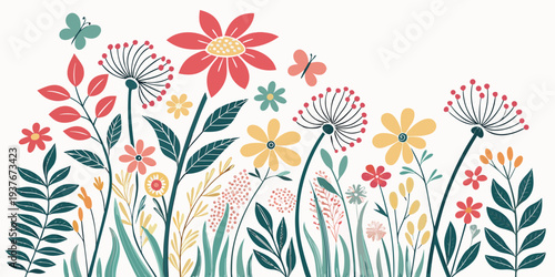 A colorful floral border with various flowers Vector