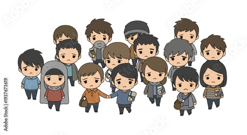 Sad People Illustration, Vector Style Graphic, for Social Issues and Mental Health Awareness