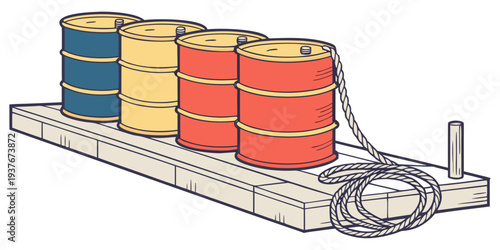 A trailer loaded with colorful cylindrical containers Vector