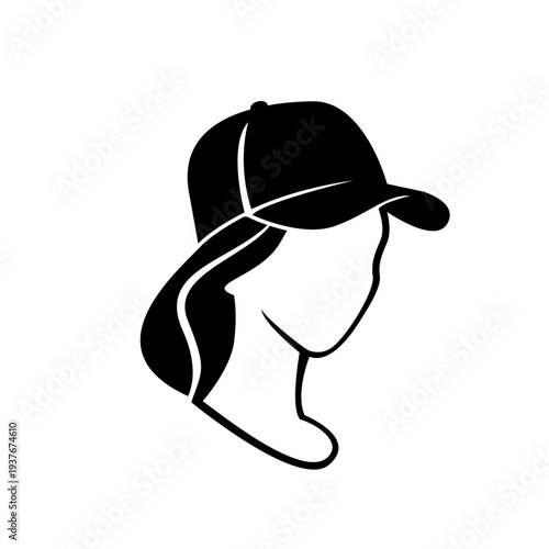 Woman Wearing Baseball Cap Profile Silhouette Icon Vector