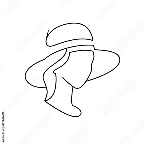 Minimalist Continuous Line Art of a Woman in a Wide-Brimmed Hat, Fashion Illustration