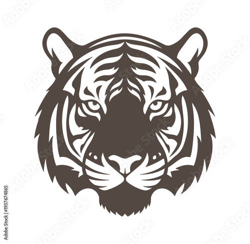 A brown and white tiger head with intense gaze  animal illustration