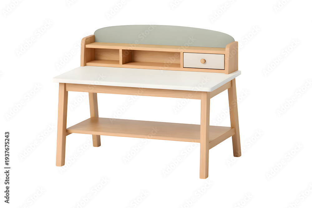 Fototapeta premium Minimal Kids Study Desk Simple Wooden Design Neutral Pastel Color Studio Isolated