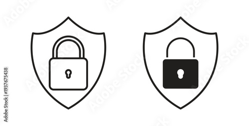 Shield lock icon, Outline Symbol Illustration, Editable Stroke perfect for logos and more