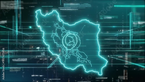 Digital Iran Map Outline Glowing Technology Structure