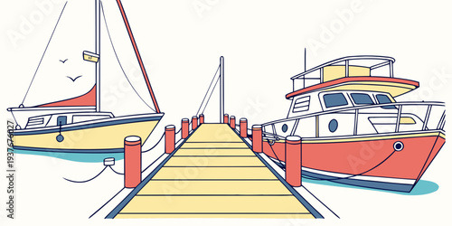 A dock with a sailboat and a powerboat Vector