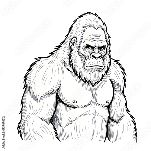 Fierce Ape Portrait, Majestic Bigfoot Illustration, Mythical Creature Art