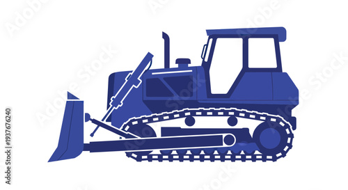 Blue bulldozer illustration on white background