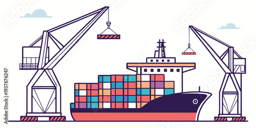 A cargo ship with containers on it Vector