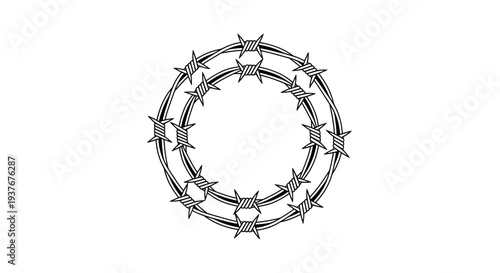Circular Barbed Wire Frame - Danger, Security, Border, Protection, Restriction Symbol