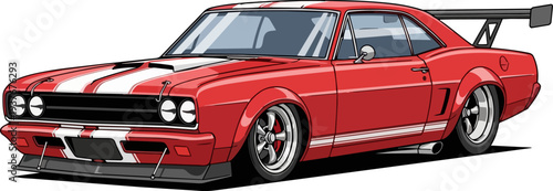 Vintage red sports car illustration on a clean white background viewed from the front at an angle