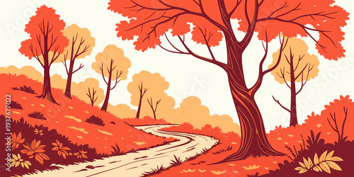 A serene autumn landscape with a winding road Vector