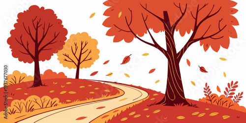 A pixel art illustration of trees on a hill in autumn Vector