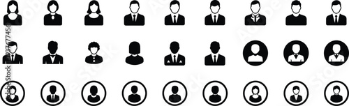 Large User Avatar Icon Set with Male and Female Profile Silhouettes for Account, Team Members, Social Media, and User Interface