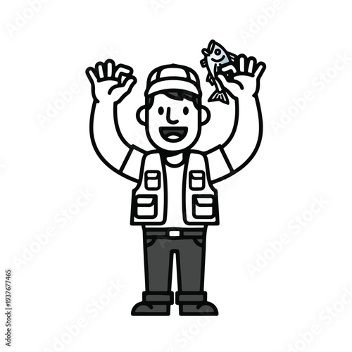 Man holding up a fish in excitement outdoors