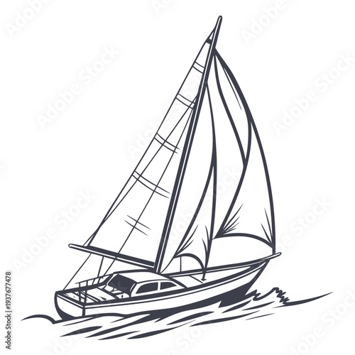 A sailboat on the water with its sails up Vector