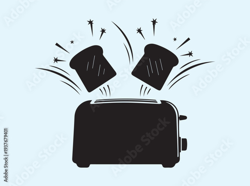 Linear motion vector of a toaster with solid black pop effect lines