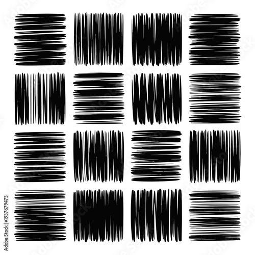 A black brush stroke barcode illustration on a beige background
