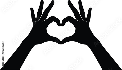 Hands forming heart shape silhouette vector illustration, love gesture symbol representing romance, care and affection isolated on background