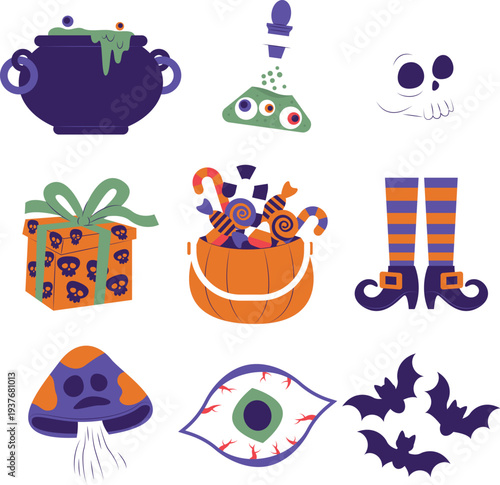 Comprehensive halloween treat pack with pumpkins and ghostly sweets vector