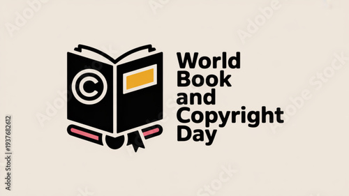 World book and copyright day logo with open book and copyright symbol on cover