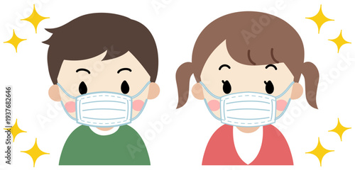 マスクをした子供たちのイラスト