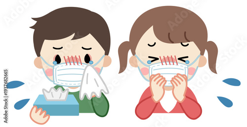 辛そうな子供達のイラスト