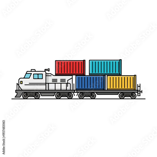 Colorful train with shipping containers on a track