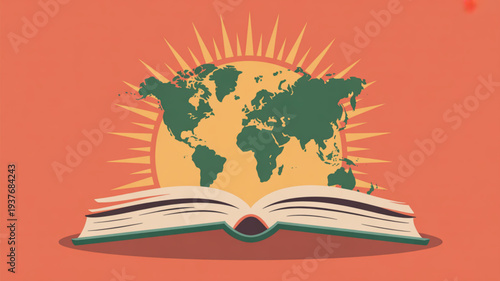 Earth with animals trees wind turbines and solar panel for eco friendly and sustainable environment concept