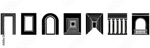 Architectural Portal and Frame Silhouette Set: Doorway, Archway, and Column Icons