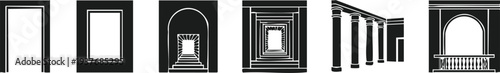 Architectural Portal and Frame Silhouette Set: Doorway, Archway, and Column Icons