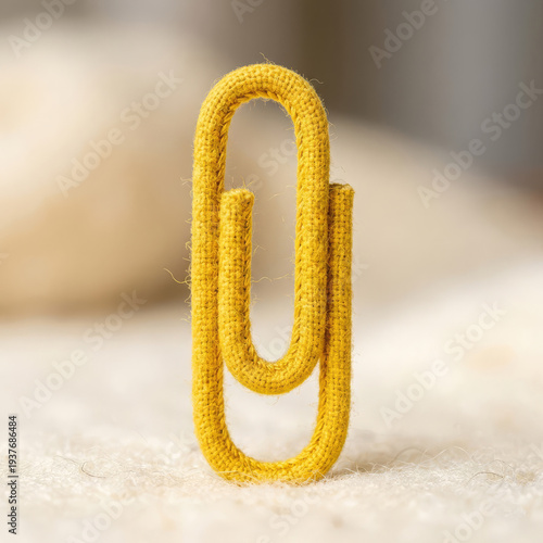 Textured Paper Clip: A close-up view of a unique textured paper clip, rendered in vibrant yellow, stands against a textured background. The image evokes a sense of creativity.