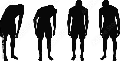 Tired Athlete Silhouette Set Showing Exhausted Sportsman Standing and Resting After Workout Isolated for Fitness and Training Design