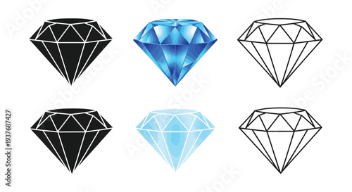 Collection of various stylized vector diamond shapes illustrating different graphic design facets and styles