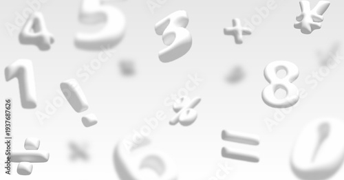 浮遊する3Dの数字と数学記号の背景セット