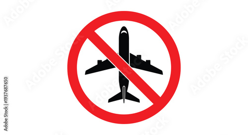 Vector graphic illustration of a prohibited airplane symbol indicating no flights allowed access or landing zone