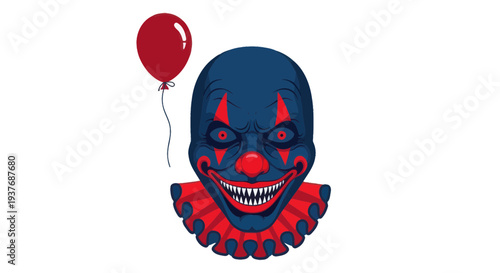 Scary Clown Face with Red Balloon, Horror Character Design