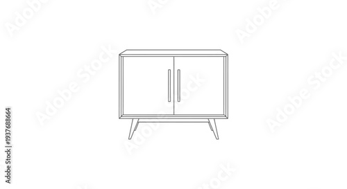 Simple black and white vector illustration of a modern two-door storage cabinet with angled legs