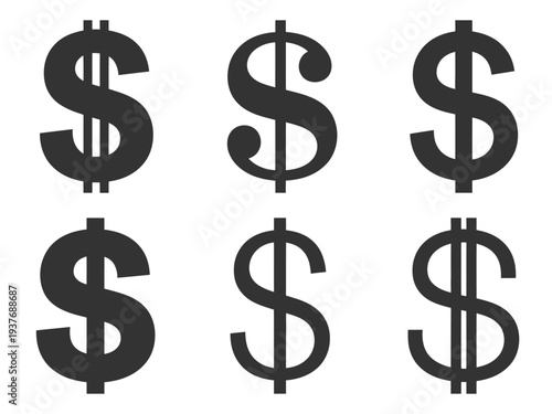 Dollar Sign Vector Set – Hand-Drawn Money and Currency Icons, USD Symbols, Outline and Silhouette Illustrations for Finance and Web Design