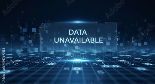 Data unavailable message on digital grid background, representing lack of information or access