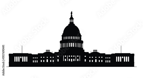 A striking black silhouette depicts the united states capitol building in washington dc silhouette high quality professional detailed