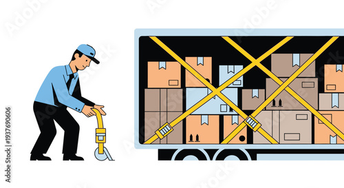 Logistics Worker Securing Cargo Vector
