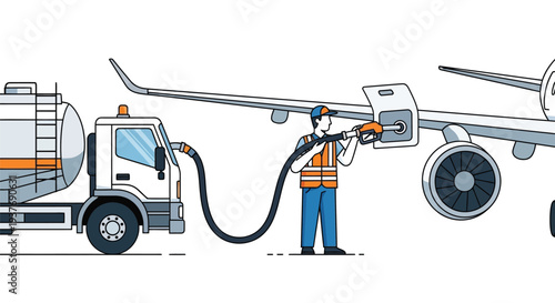 Ground Crew Refueling Airplane Vector