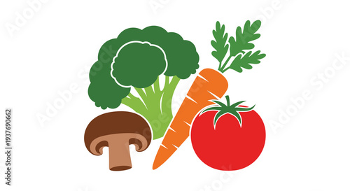 A vibrant arrangement of fresh vegetables including broccoli carrots mushrooms and tomatoes silhouette high quality professional detailed modern