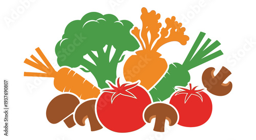 A vibrant collection of vegetables including tomatoes carrots broccoli and mushrooms in silhouette high quality professional detailed modern