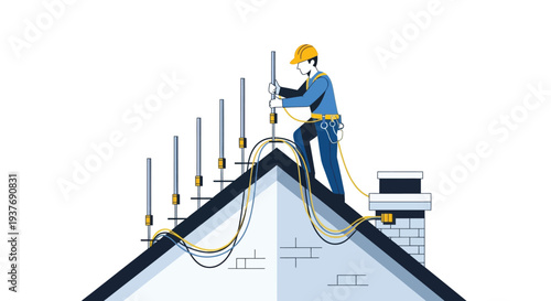 Rooftop technician installing electrical cable system