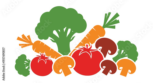 A vibrant collection of fresh vegetables including broccoli carrots tomatoes and mushrooms silhouette high quality professional detailed